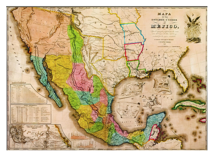 Mapa de los Estados Unidos de Mejico 1847 Digital Art by Chuck Mountain