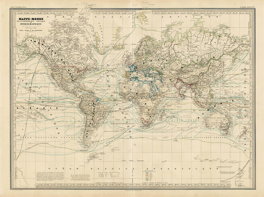 Mappe Monde Planispherique Physique et Hydrographique Paris Painting by ...