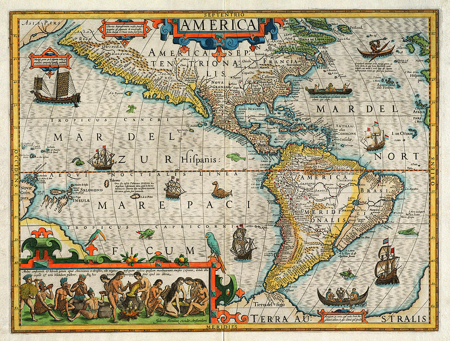 Mapping of America - 1628 - Pictorial, Vintage, Old Map Digital Art by ...