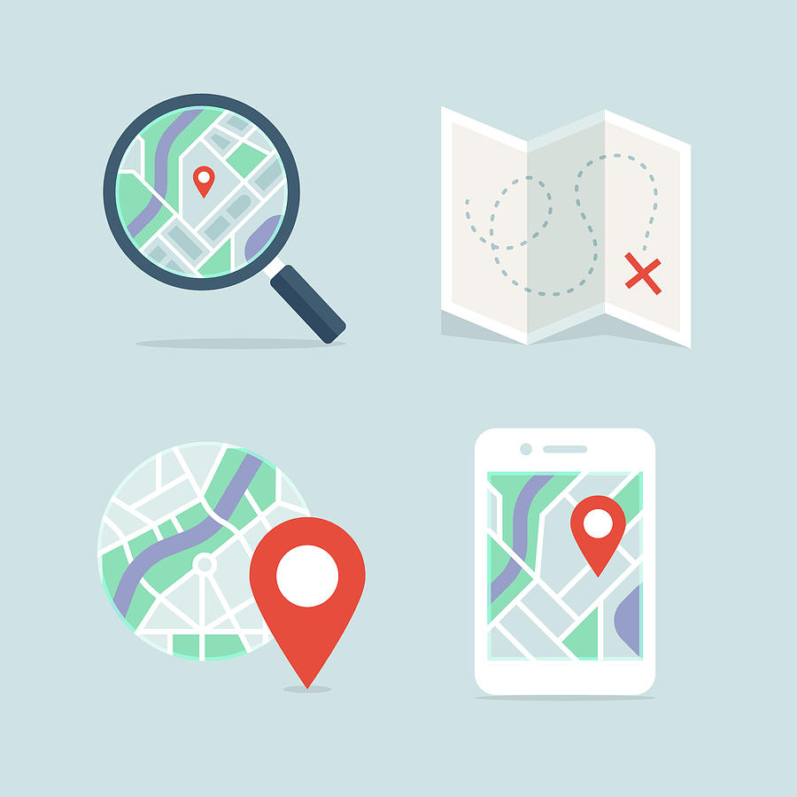 Maps and navigation detailed full-color vector icon set Drawing by RLT_Images