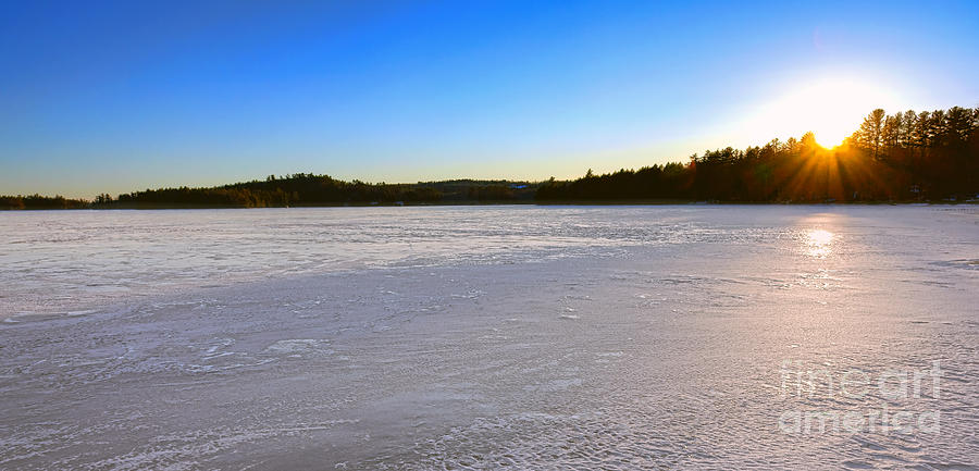 Maranacook Lake at sunset in Winter  Photograph by Olivier Le Queinec