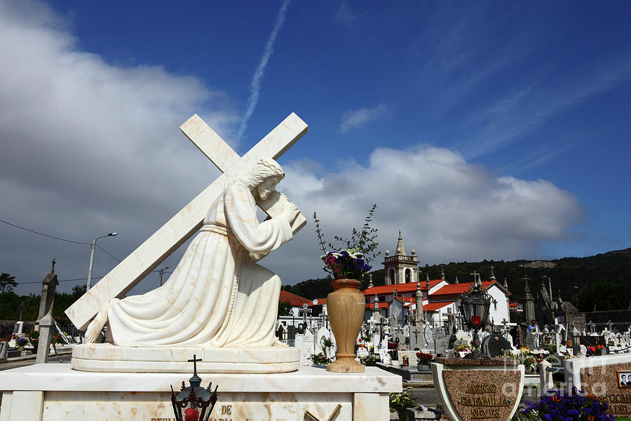 Marble Christ Statue in Cemetery Portugal Photograph by James Brunker