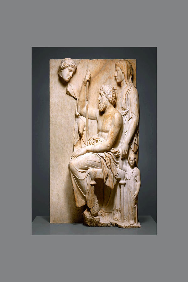 Marble grave stele with a family group Sculpture by Ibrahim Afkir ...