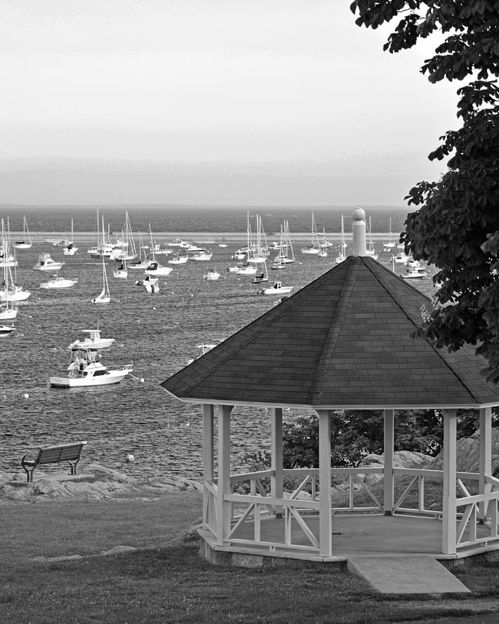 Marblehead Harbor Gazebo Black and White Photograph by Toby McGuire