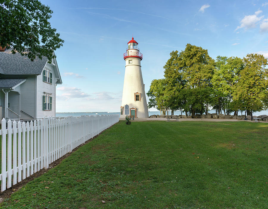Marblehead Lighthouse and White Picket Fence Photograph by Marianne Campolongo