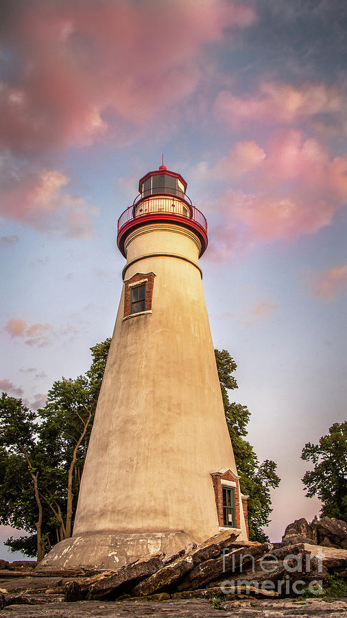Marblehead Lighthouse at Sunset From the Shore Landscape Photograph Digital Art by PIPA Fine Art - Simply Solid