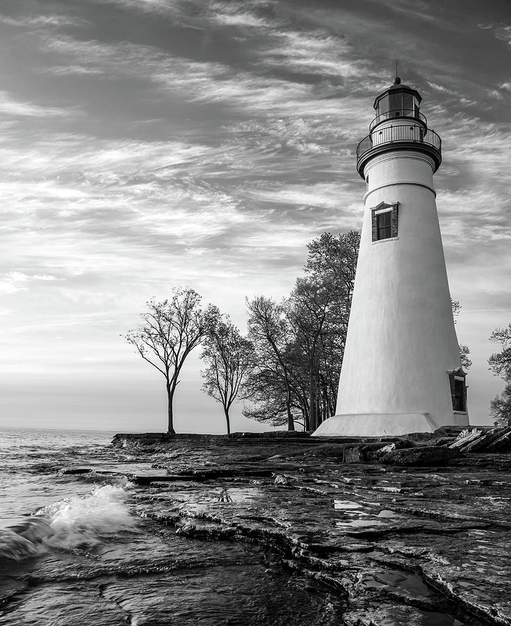 Marblehead Lighthouse Black And White Vertical Photograph by Dan Sproul