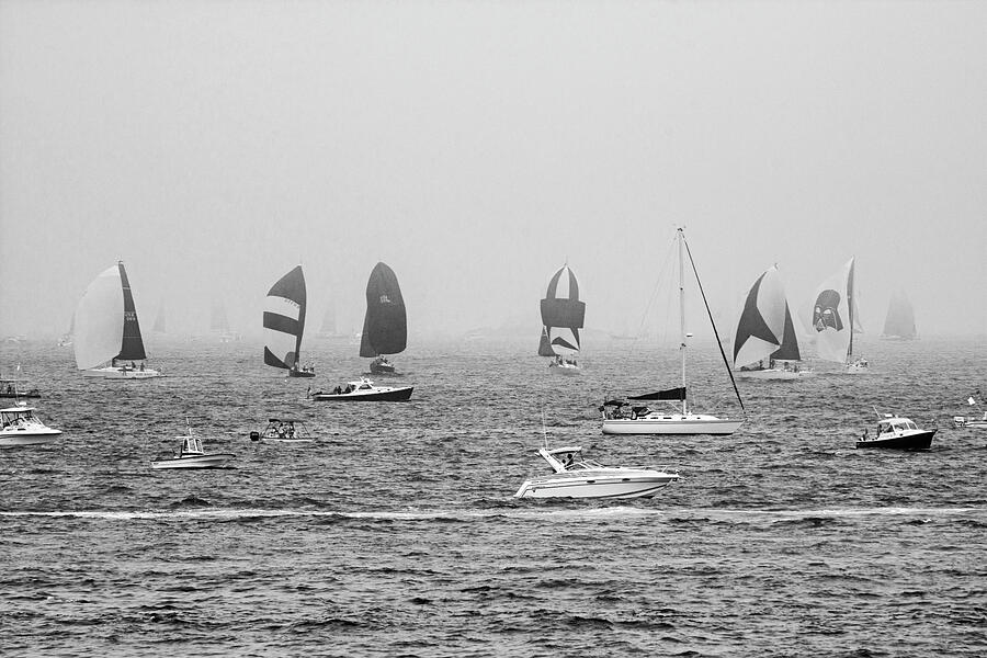 Marblehead MA Foggy Yacht Race Marblehead to Halifax Black and White Photograph by Toby McGuire Marblehead MA Foggy Yacht Race Marblehead to Halifax Black and White Photograph by Toby McGuire
