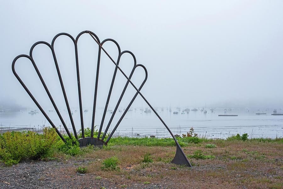 Marblehead MA Shell sundial on a Foggy Morning Marblehead Harbor Photograph by Toby McGuire
