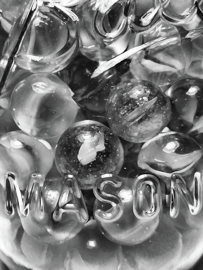 Marbles in a Mason Jar BW 091022 Photograph by Mary Bedy