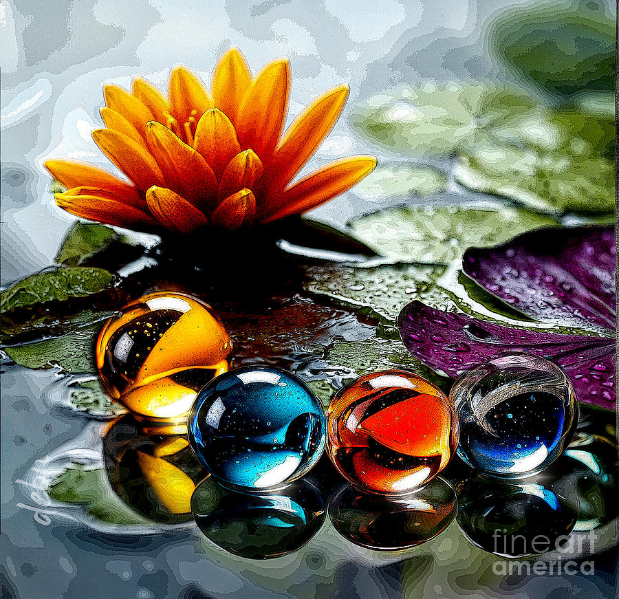 Marbles on a Lilly Pad Digital Art by Deb Nakano