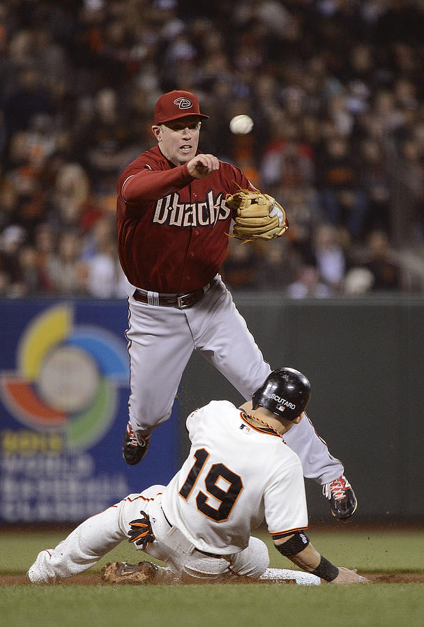 Marco Scutaro and Aaron Hill Photograph by Thearon W. Henderson