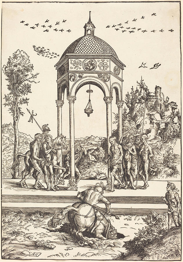 Marcus Curtius Plunging into the Chasm Drawing by Lucas Cranach the ...