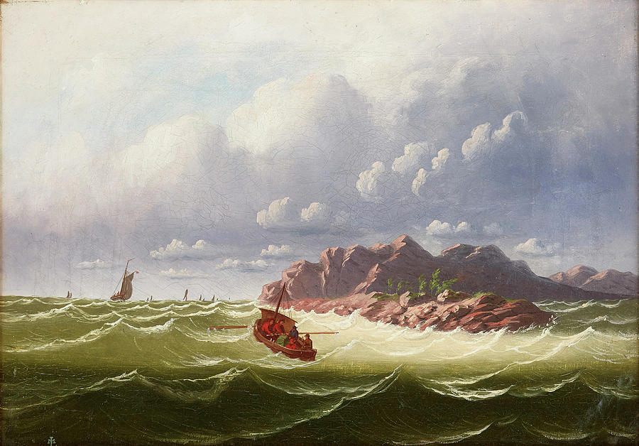 MARCUS LARSON 1825 1864 Boat on Stormy Sea 2 Painting by Artistic Rifki