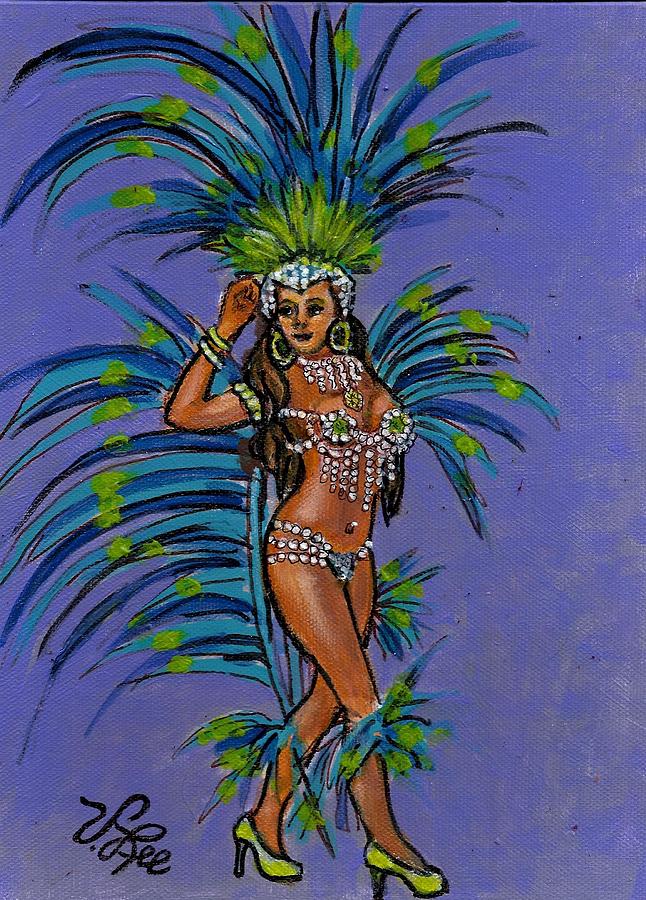 Mardi Gras Lady in Blues Painting by VLee Watson