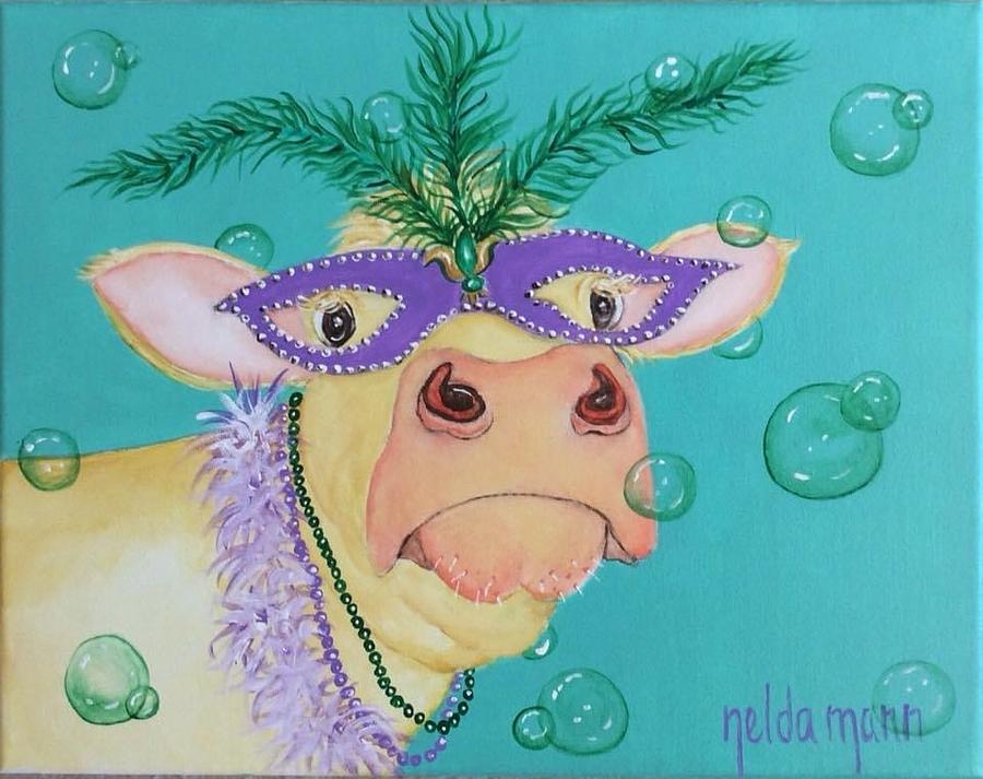 Cow Painting - Mardi Gras Marge  by Nelda Mann Culpepper