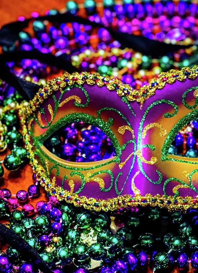 Mardi Gras Mask and Beads Photograph by Lisa Soots