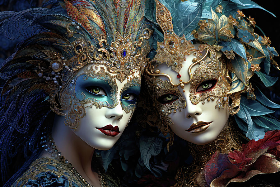 Mardi Gras Masquerade Sisters Digital Art by Peggy Collins