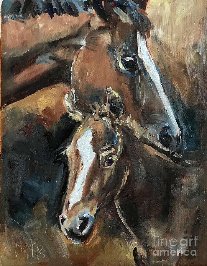 Mare And Foal Painting by Maria Reichert
