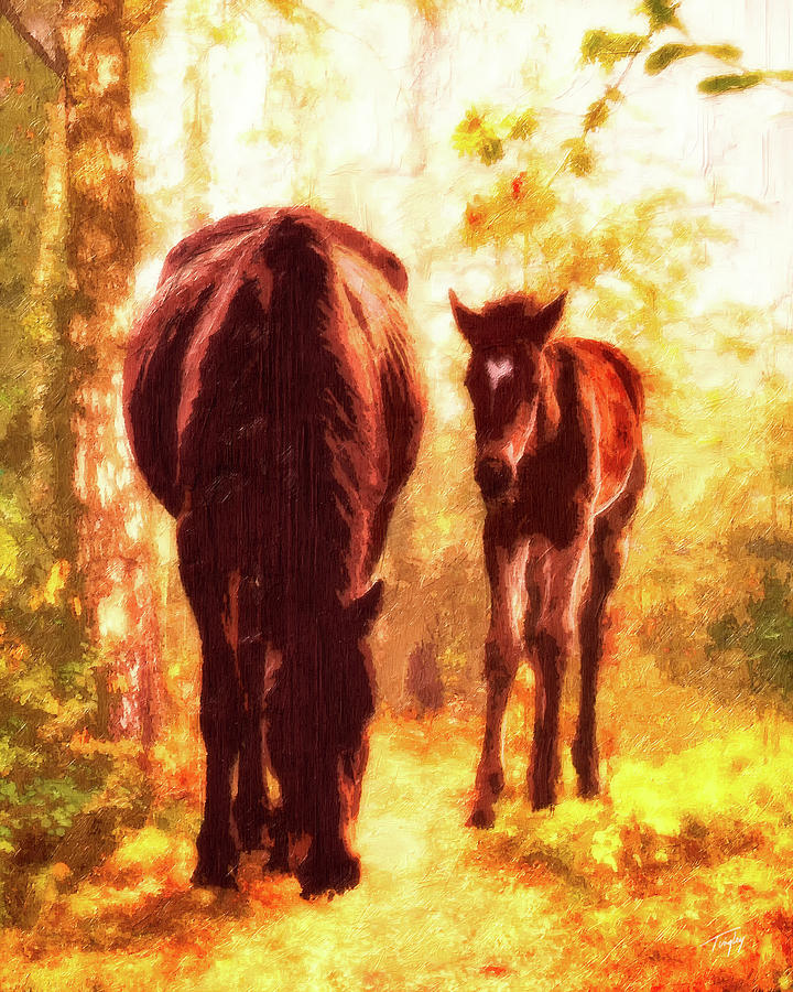Mare and her colt Digital Art by Larry Tingley