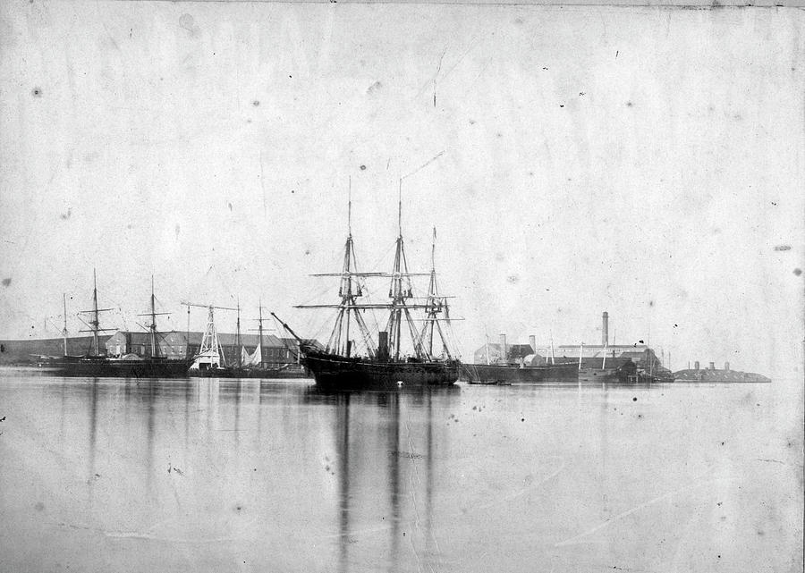 Mare Island Navy Yard Waterfront Circa 1873 To 1884 With Uss Pensacola Painting