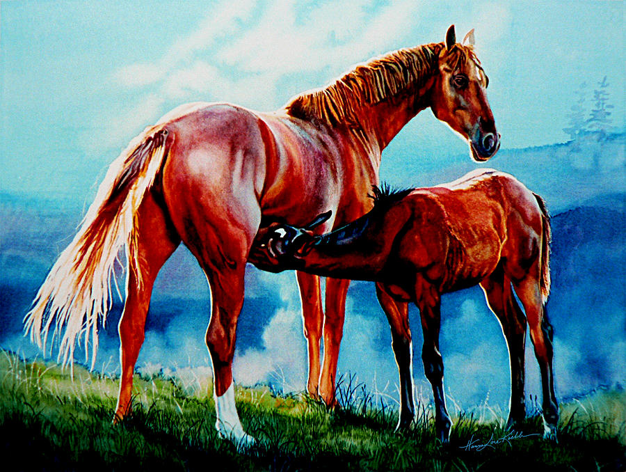 Horse Painting - Mare With Foal by Hanne Lore Koehler