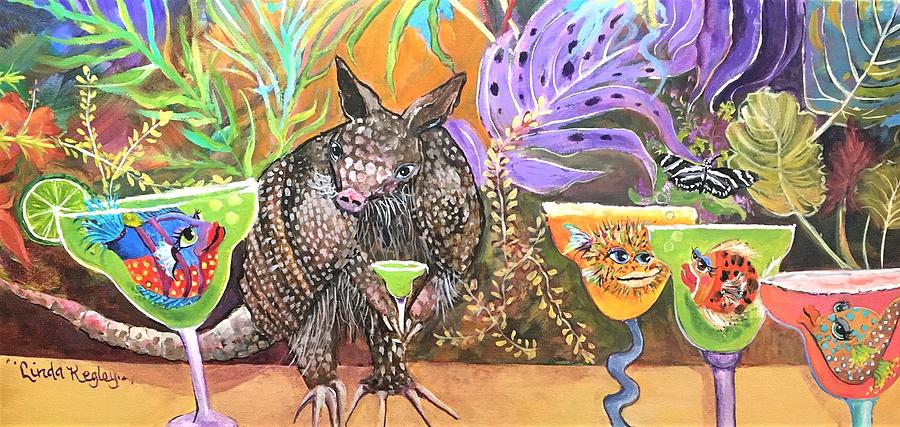 Margarita Time with Mr. Armadillo Painting by Linda Kegley
