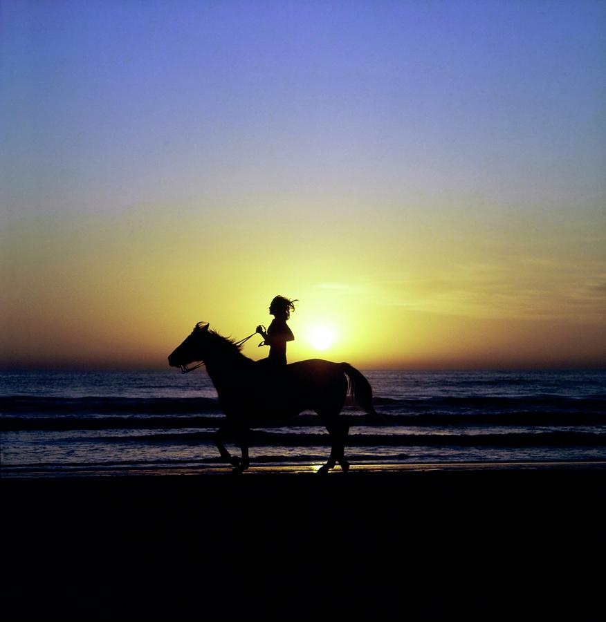 Margaux Hemingway on Horseback Photograph by Francesco Scavullo