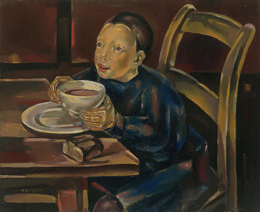 Maria Blanchard / Child with Bowl or The Cup of Chocolate, c. 1929-1930, Oil on canvas, 60,3 ... Painting by Maria Blanchard -1881-1932-