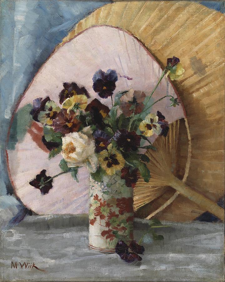 Maria-wiik-a-study-of-pansies-and-a-japanese-fan- Digital Art