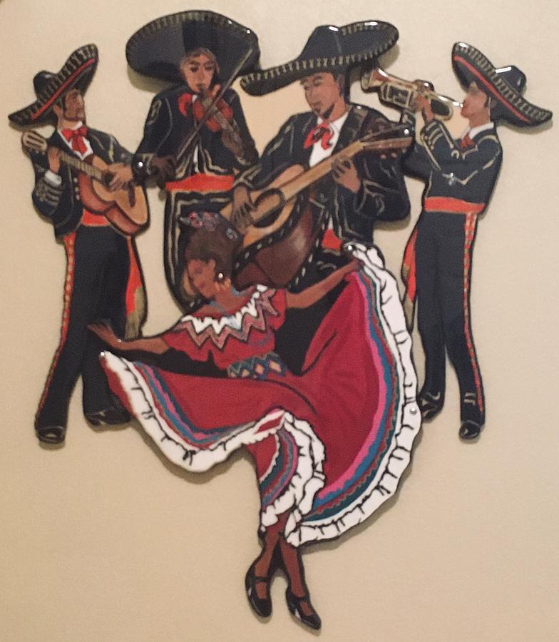 Mariachis and Folklorico Dancer Mixed Media by Bill Manson