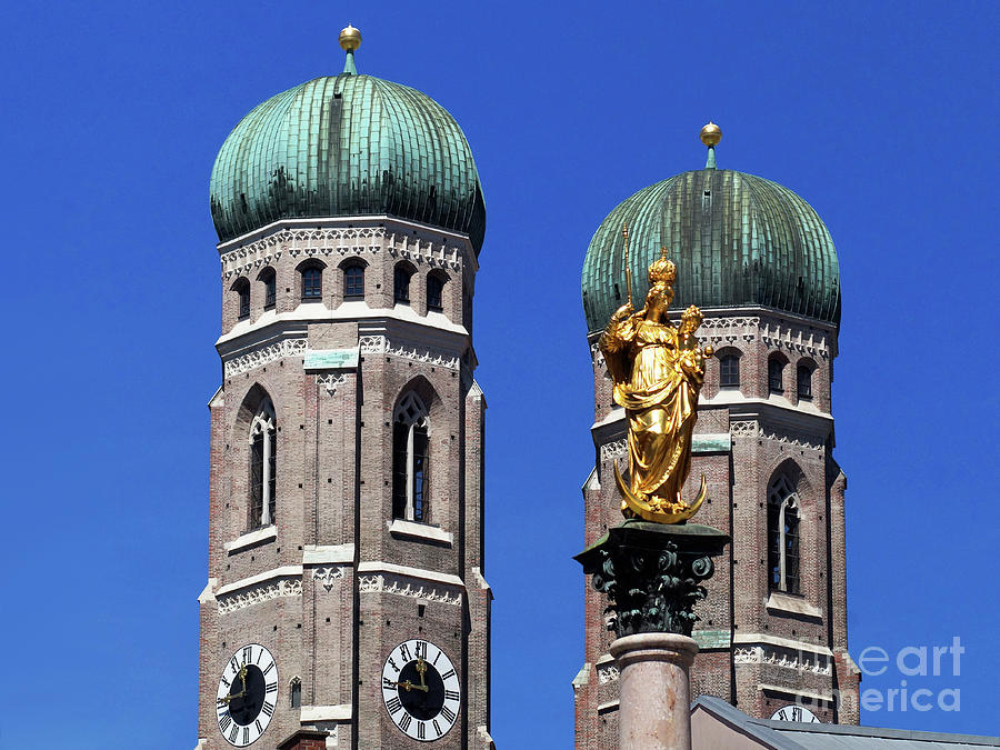 Marian Column and Frauenkirche Munich Photograph by Rudi Prott