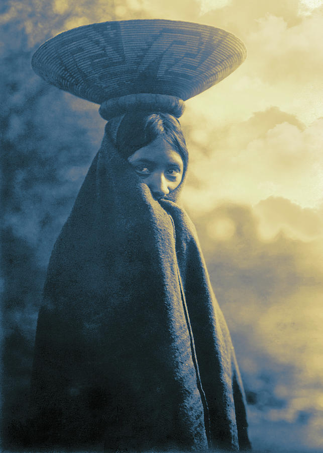 Maricopa American Indian Girl, Half Length Portrait, Standing, Toned Photograph