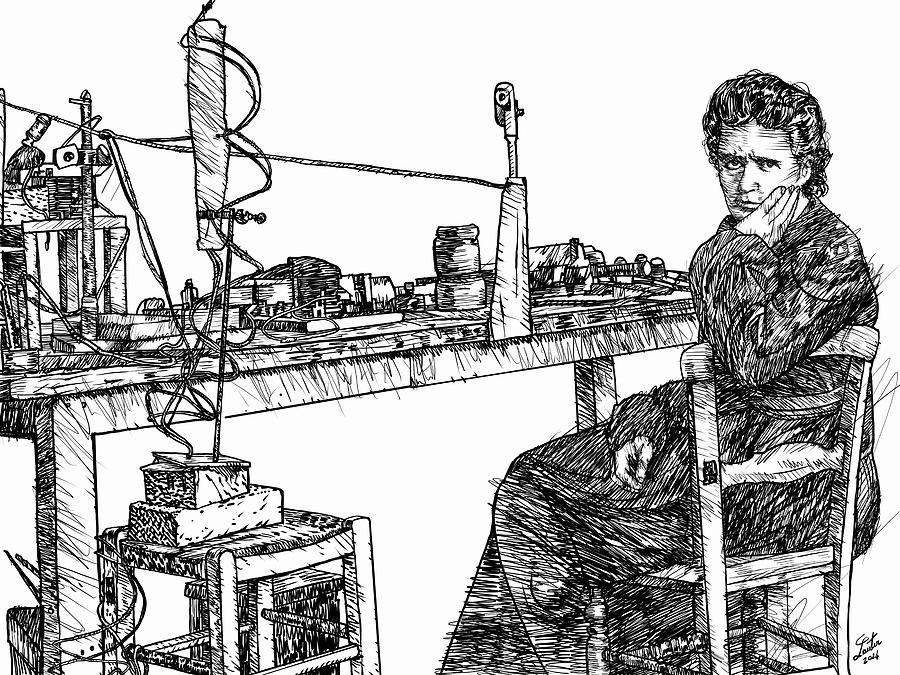 MARIE CURIE ink portrait .1 Drawing by Fabrizio Cassetta