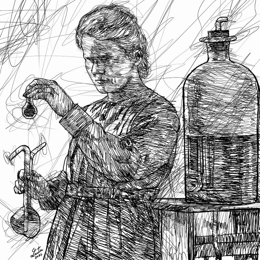 MARIE CURIE ink portrait .2 Drawing by Fabrizio Cassetta
