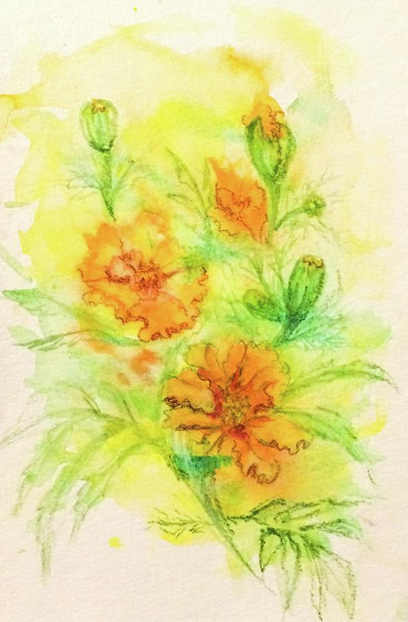 Marigold Field Painting by Ashley Kujan