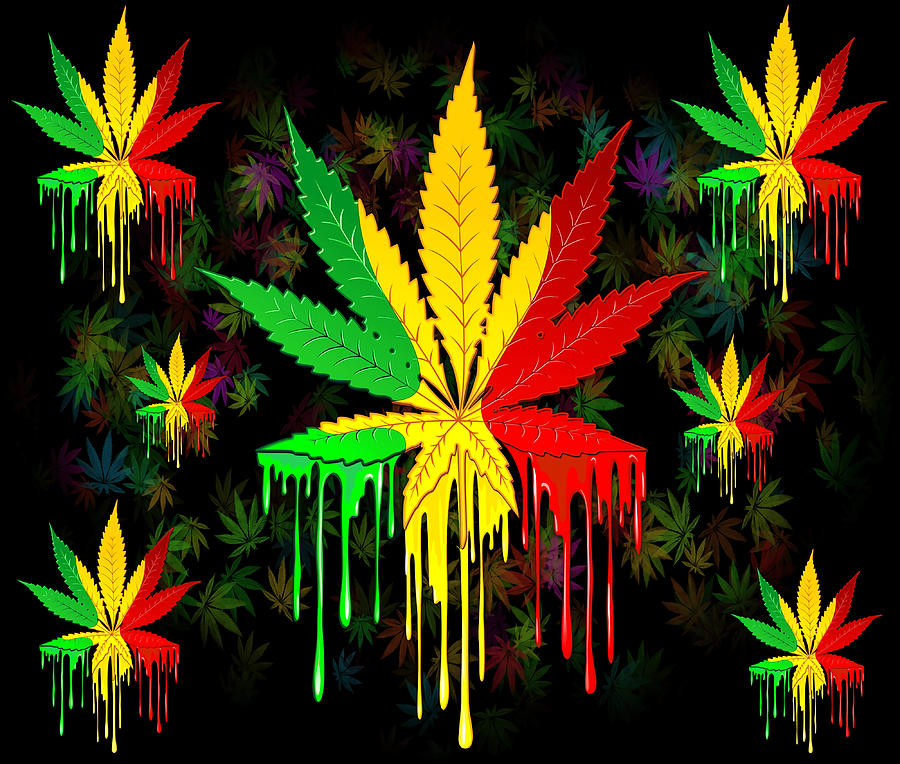 Marijuana Leaf Rasta Colors Dripping Paint Copy Painting by Lindsay ...