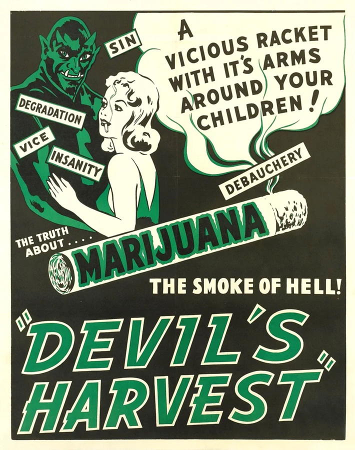 Pot Drawing - Marijuana Smoke Of Hell Devil Harvest Vicius Insanity Degradation Vintage Movie by Restored Vintage Shop