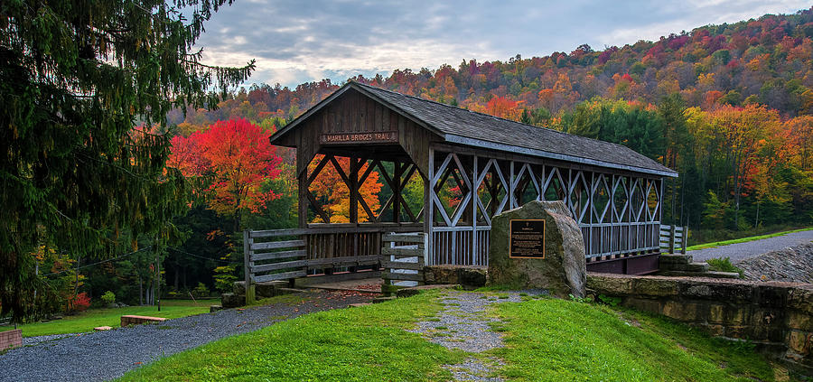 Fall Photograph - Marilla Covered Bridge by Mark Papke