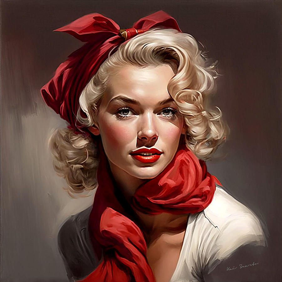 Marilyn in red scarf Digital Art by Kai Saarto