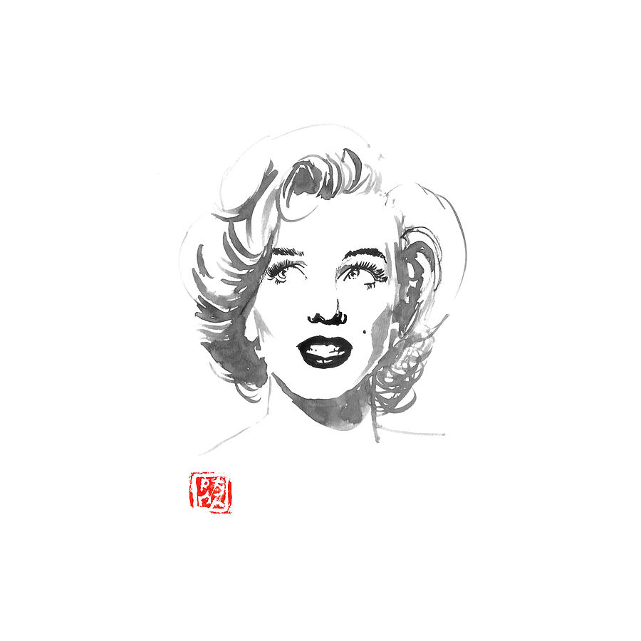 Marilyn Monroe Drawing - Marilyn Looks Left by Pechane Sumie