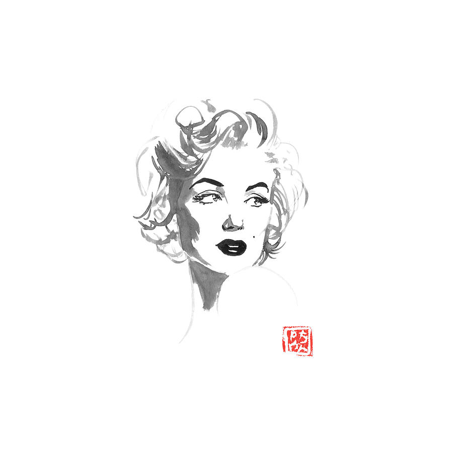 Marilyn Monroe Drawing - Marilyn Looks Right by Pechane Sumie