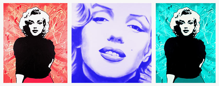 Marilyn Monroe 3 Panel Hollywood Color Splash Painting by Bob Baker