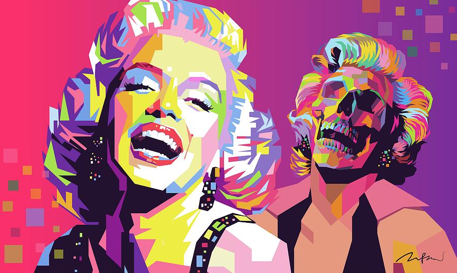 Marilyn Monroe And Her Skull On Pop Art Wpap Digital Art