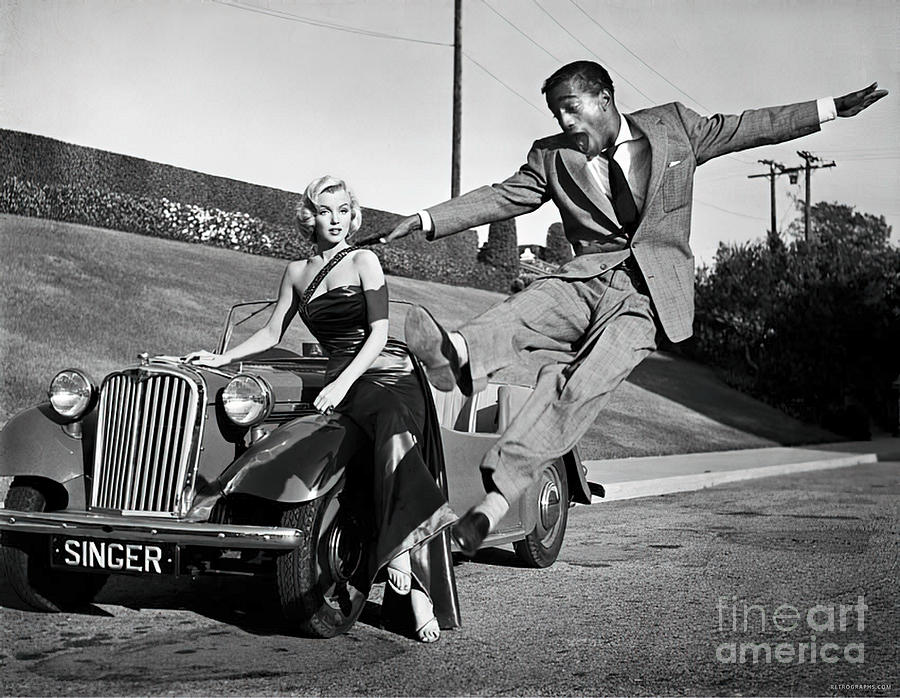 Marilyn Monroe and Sammy Davis Jr with 1950s Singer Sports car Photograph by Retrographs