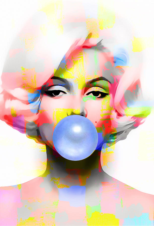 Marilyn Monroe Blue Bubble Gum Mixed Media by Marvin Blaine