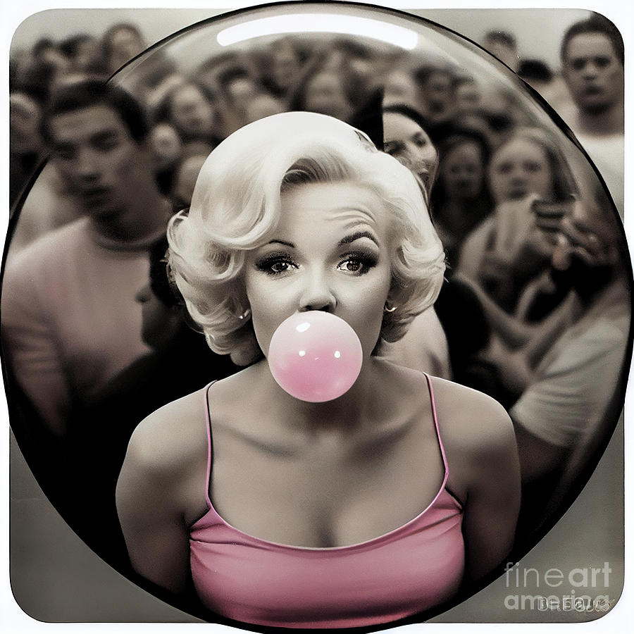 Marilyn  Monroe  Monochrome  The  Pink  Bubble  Gum  By Asar Studios Digital Art