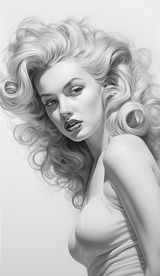 Marilyn Monroe Pencil sketch portrait Digital Art by Jim Brey - Fine ...