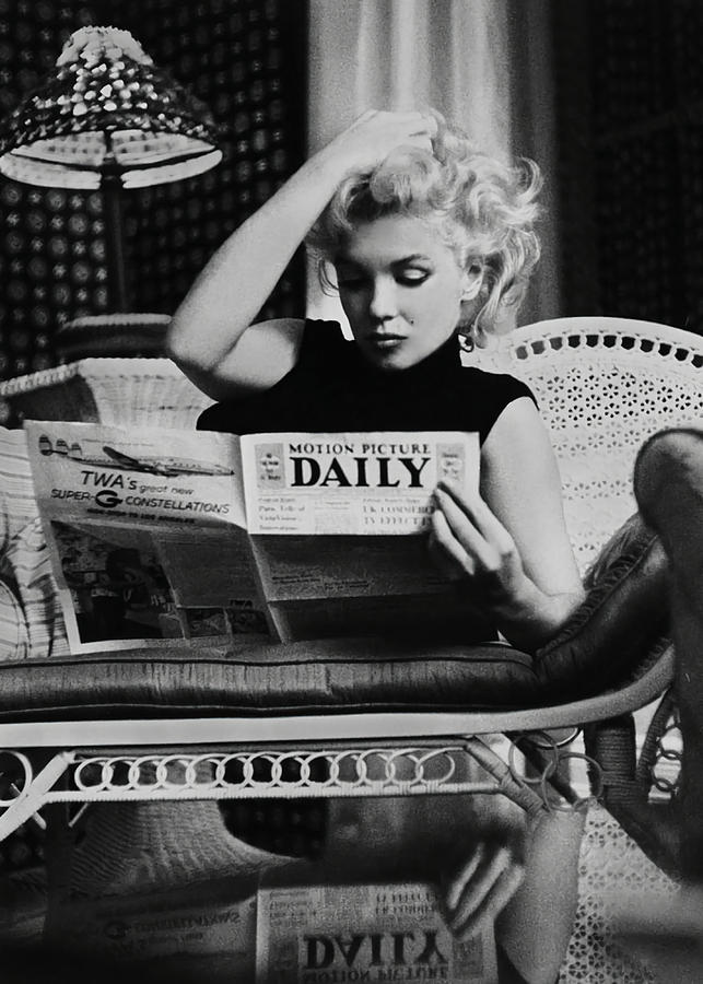 Marilyn Monroe Reading Newspaper Painting by Adele Roberts | Pixels