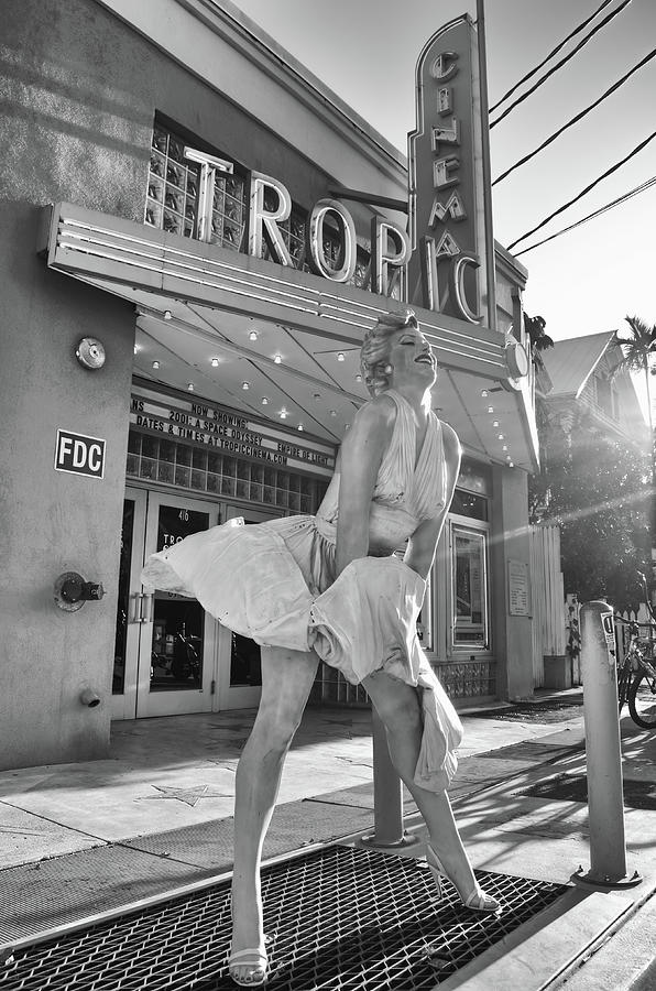 Marilyn Monroe Seven Year Itch Dress Blown Scene at Tropic Cinema Key West Florida Black and White Photograph by Shawn OBrien